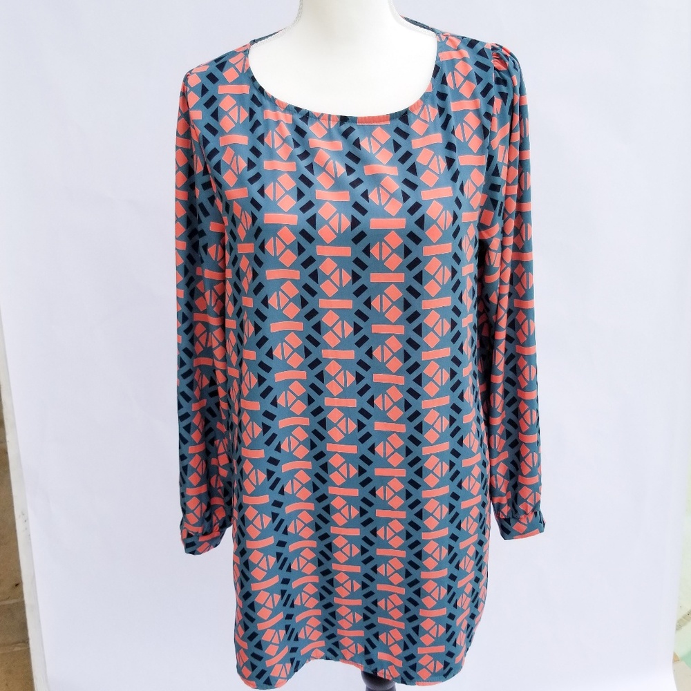 EVERLY Longsleeve Shift Dress Geometric Print Sz M